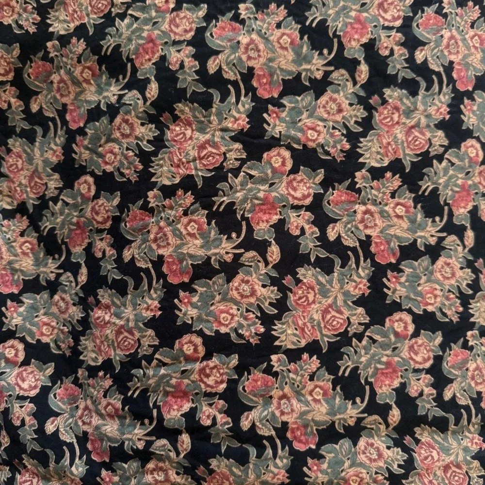 Vtg Checkerboard Patchwork Quilt Throw Blanket‎ Black Red Gray Floral Trim 4x5.5